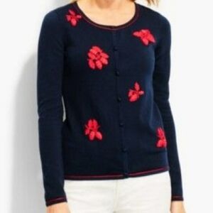 Talbots Strawberry Embroidered Charming Cardigan